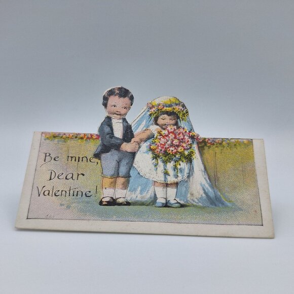 Vintage Valentine Cutout Card Wedding Scene Small Paper Tiny Ephemera Journal - Picture 5 of 5
